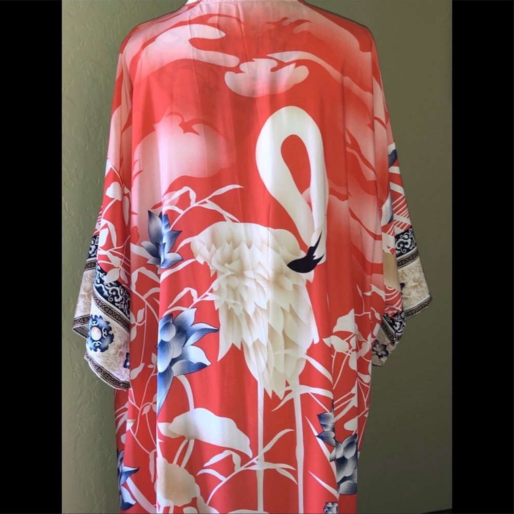 BOHO FLORAL Gypsy Bohemian Kimono Duster In Orange Pelican - Picture 2 of 12